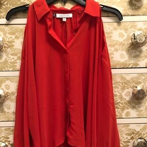 Jennifer Lopez burnt orange cold shoulder top